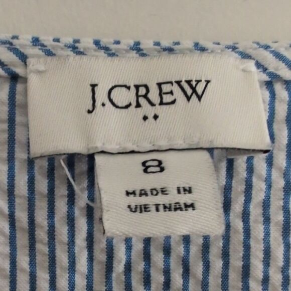 J.Crew Blue Striped Cotton Seersucker Ruffle Mini Dress Size 8 - Picture 4 of 12